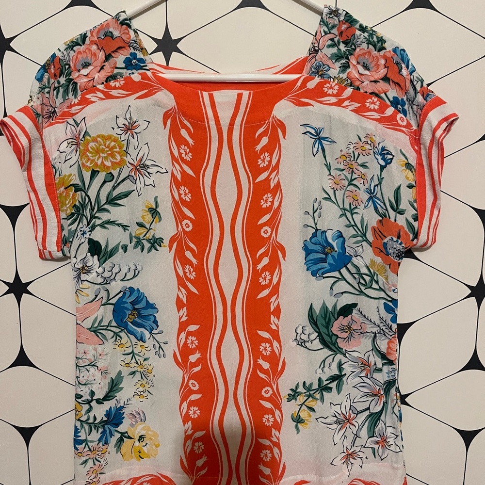 Anthropologie Orange Floral Blouse